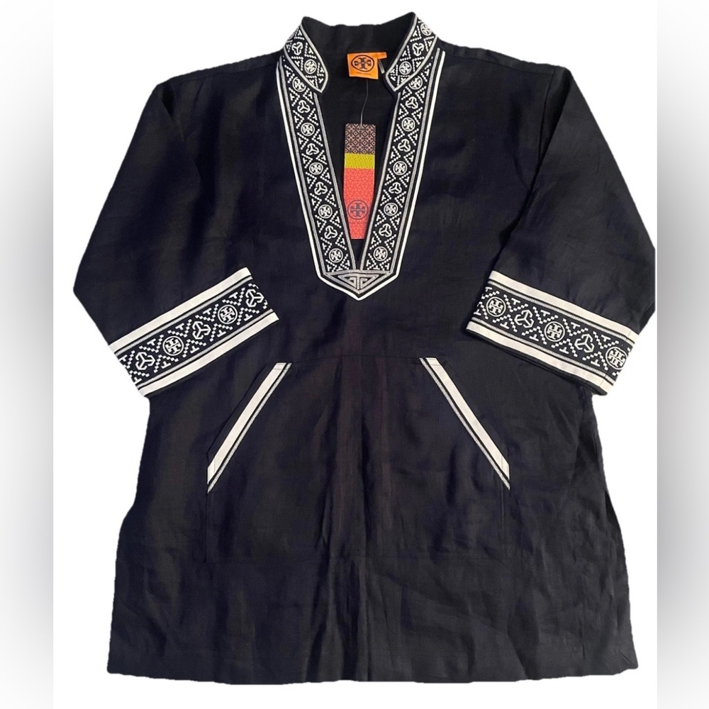 NWT Tory Burch Navy And White Linen Tunic Womens Size Small